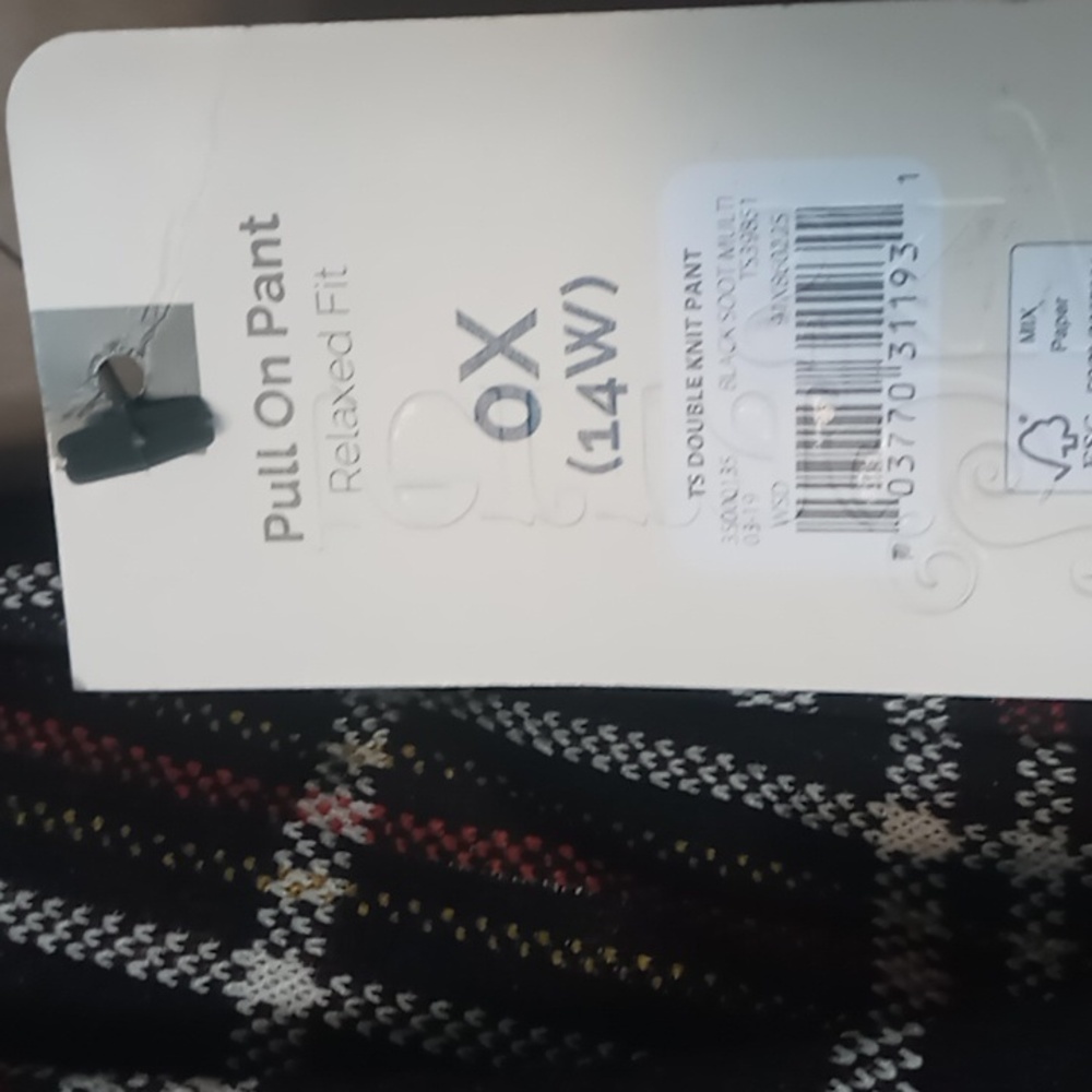 Terra & Sky Double Knit Black Plaid Pull On Pants 0X (14W) NWT - Picture 5 of 5